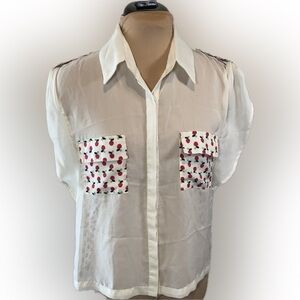 Annabelle Sheer Blouse with Apple Print Pockets